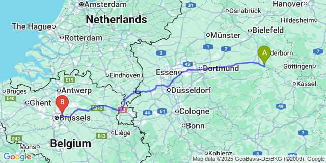 Map: Brussels Zaventem Airport (BRU) to Dalheim