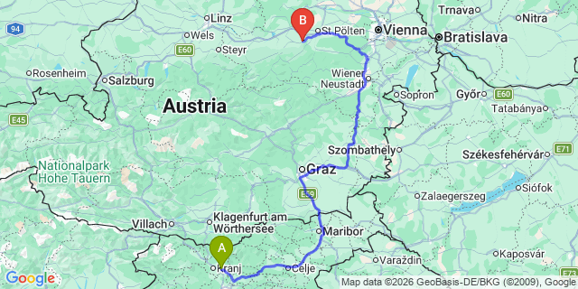 Map: Ljubljana Airport (LJU) to Biograd na Moru