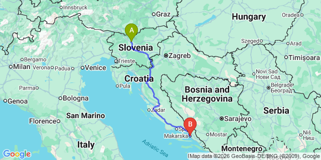 Map: Ljubljana Airport (LJU) to Makarska