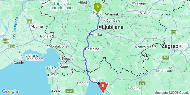 Map: Ljubljana Airport (LJU) to Omisalj