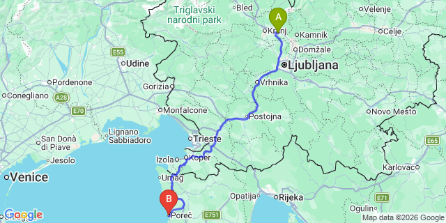 Map: Ljubljana Airport (LJU) to Porec