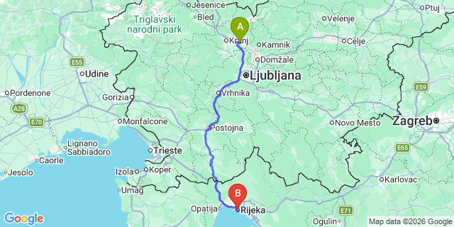 Map: Rijeka to Ljubljana Airport (LJU)