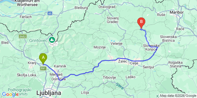 Map: Ljubljana Airport (LJU) to Rogla