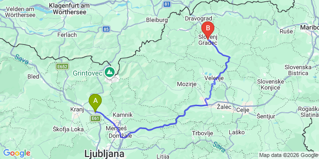 Map: Ljubljana Airport (LJU) to Slovenj-Gradec
