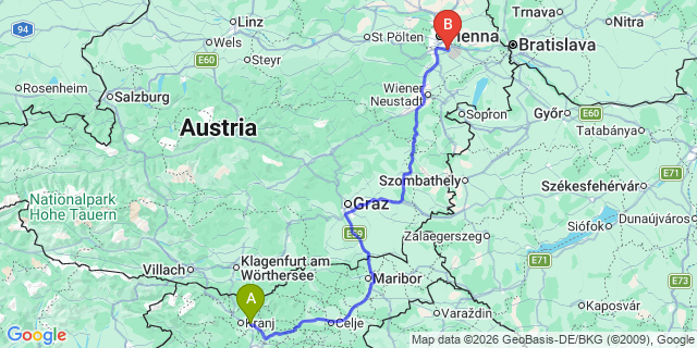 Map: Ljubljana Airport (LJU) to Split