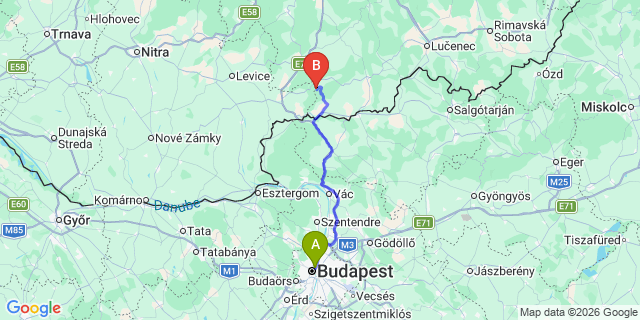 Map: Budapest Nyugati Train Station to Budakalász
