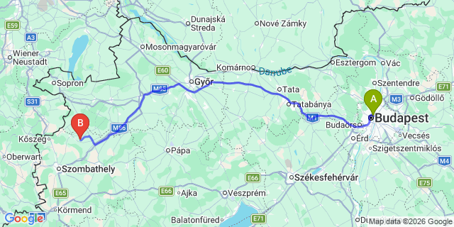 Map: Budapest Nyugati Train Station to Bükfürdő