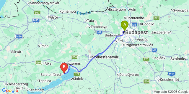 Map: Budapest Nyugati Train Station to Csopak