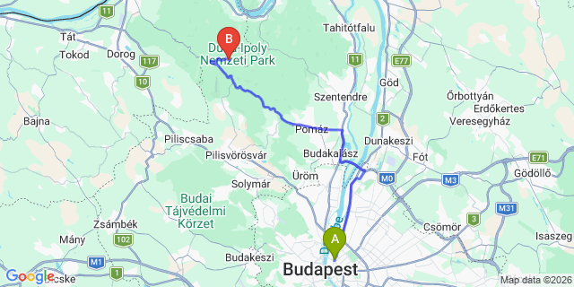 Map: Budapest Nyugati Train Station to Dobogókő