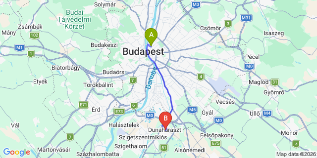 Map: Budapest Nyugati Train Station to Dunaharaszti