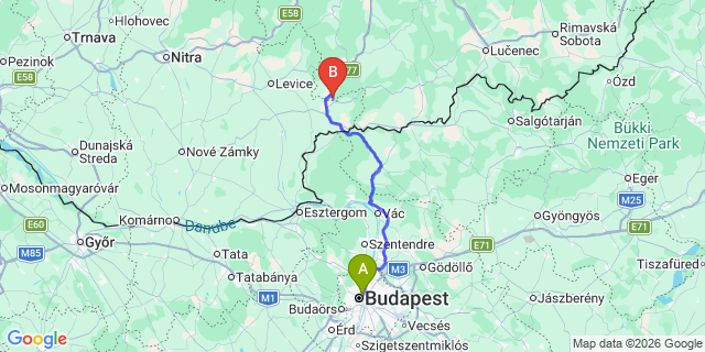 Map: Budapest Nyugati Train Station to Erd