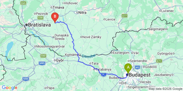 Map: Budapest Nyugati Train Station to Győr