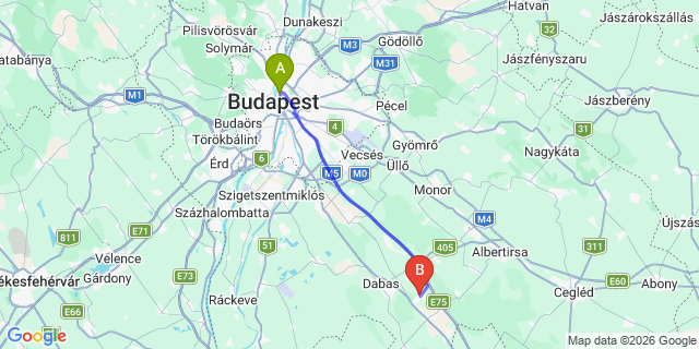 Map: Budapest Nyugati Train Station to Hernád