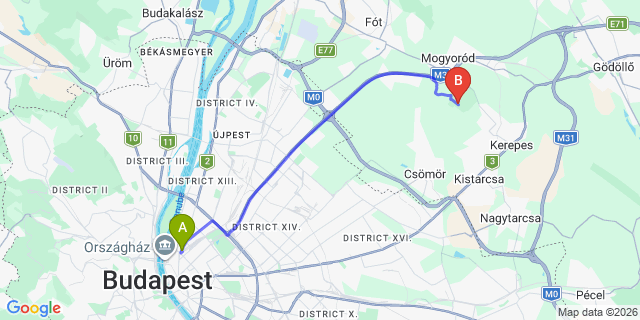 Map: Budapest Nyugati Train Station to Hungaroring