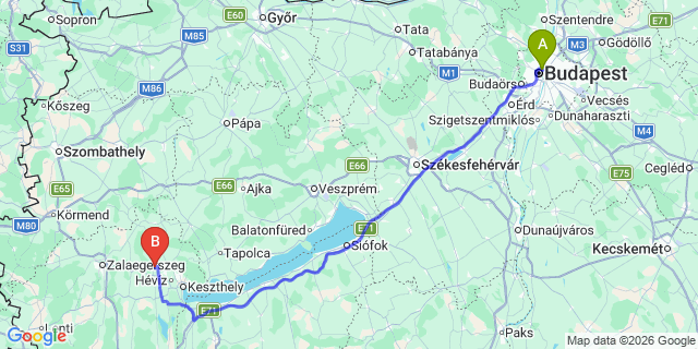 Map: Budapest Nyugati Train Station to Kehida