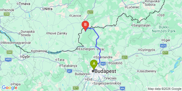 Map: Budapest Nyugati Train Station to Kemence