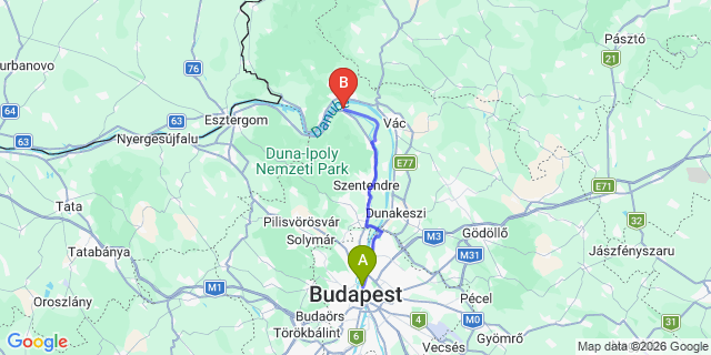 Map: Budapest Nyugati Train Station to Kisoroszi