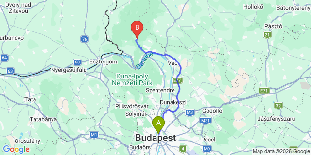 Map: Budapest Nyugati Train Station to Kóspallag