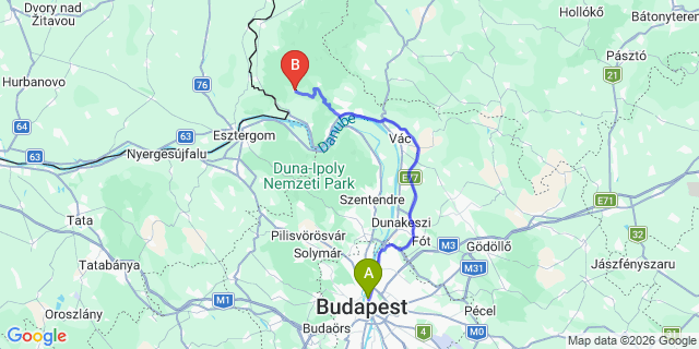 Map: Budapest Nyugati Train Station to Márianosztra