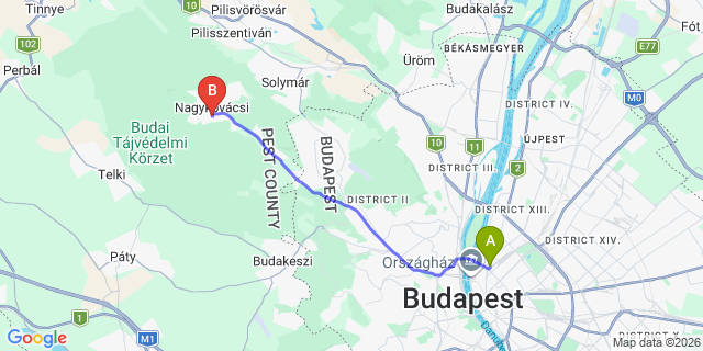 Map: Budapest Nyugati Train Station to Nagykovácsi