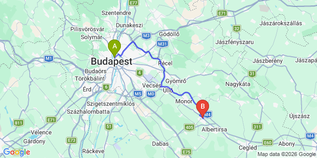 Map: Budapest Nyugati Train Station to Pilis
