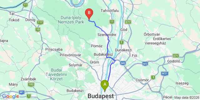 Map: Budapest Nyugati Train Station to Pilisszentlászló