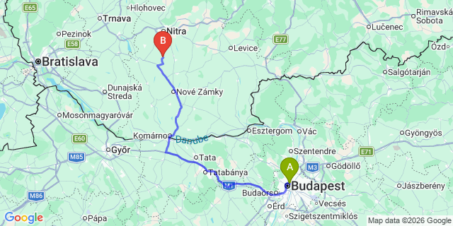 Map: Budapest Nyugati Train Station to Siofok