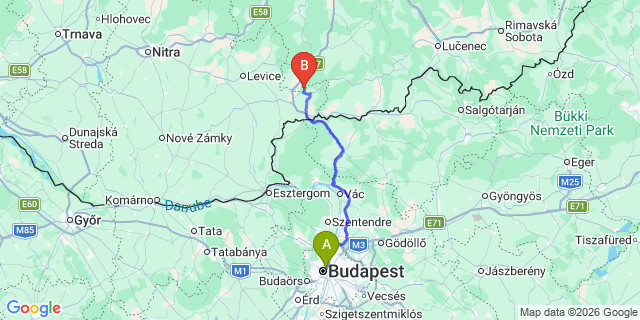 Map: Budapest Nyugati Train Station to Solymár