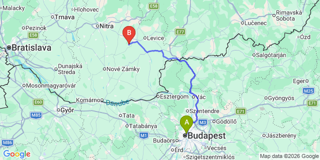 Map: Budapest Nyugati Train Station to Székesfehérvár