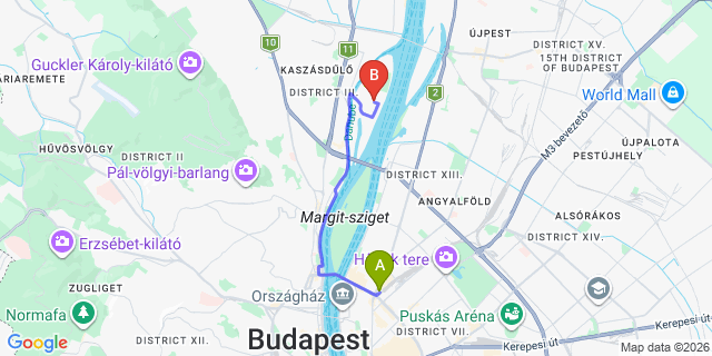 Map: Budapest Nyugati Train Station to Sziget Festival