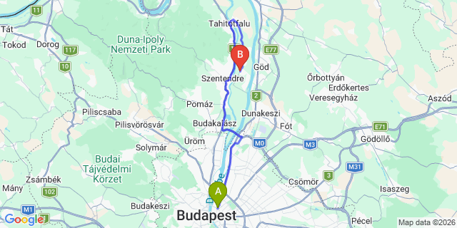 Map: Budapest Nyugati Train Station to Szigetmonostor