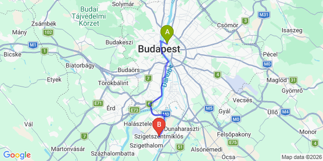 Map: Budapest Nyugati Train Station to Szigetszentmiklós