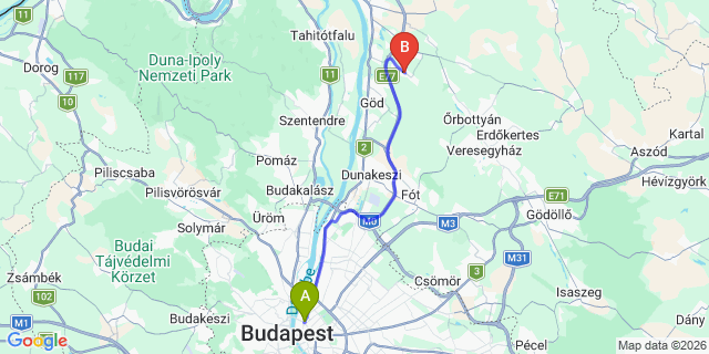 Map: Budapest Nyugati Train Station to Sződ