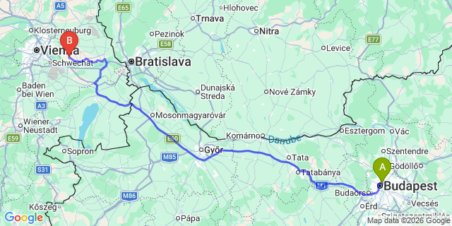 Map: Budapest Nyugati Train Station to Szombathely