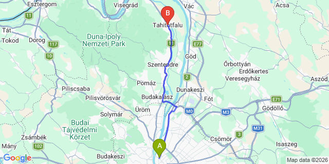 Map: Budapest Nyugati Train Station to Tahitótfalu