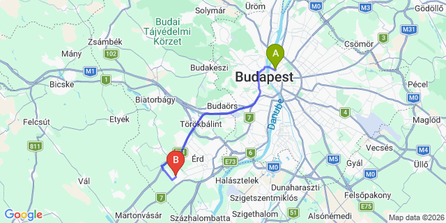 Map: Budapest Nyugati Train Station to Tárnok