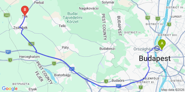 Map: Budapest Nyugati Train Station to Tök