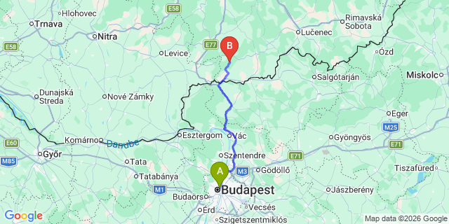 Map: Budapest Nyugati Train Station to Vác