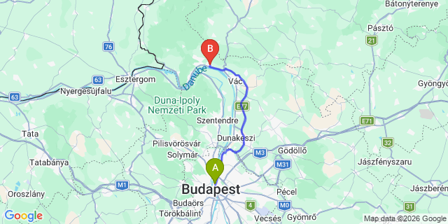 Map: Budapest Nyugati Train Station to Verőce