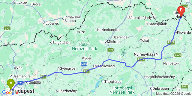 Map: Budapest Nyugati Train Station to Záhony