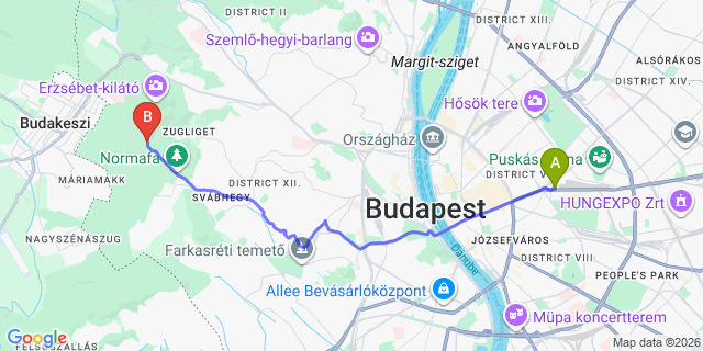 Map: Budapest Keleti Train Station to Budaörs
