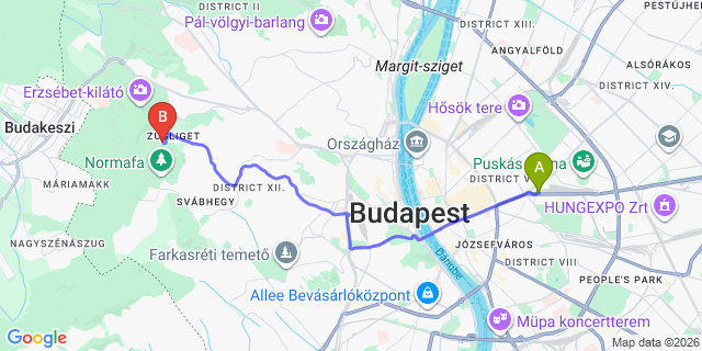 Map: Budapest Keleti Train Station to Csobánka