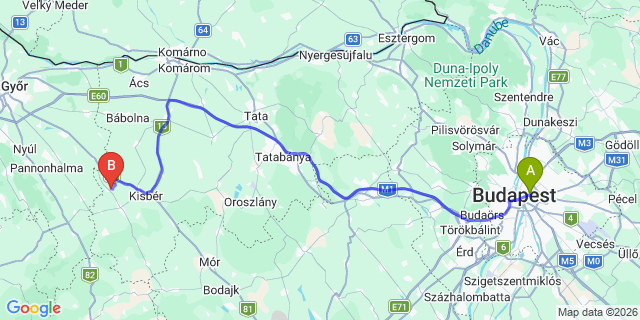 Map: Budapest Keleti Train Station to Csopak