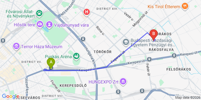 Map: Budapest Keleti Train Station to Dunakeszi