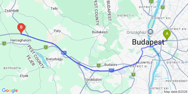 Map: Budapest Keleti Train Station to Esztergom
