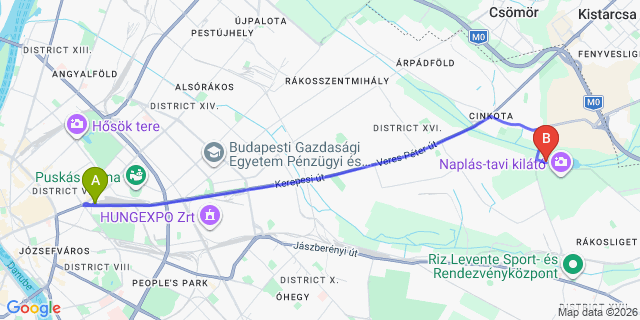 Map: Budapest Keleti Train Station to Felsőpakony