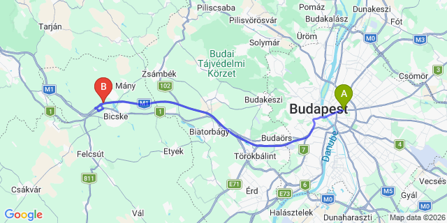 Map: Budapest Keleti Train Station to Gárdony