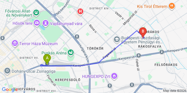 Map: Budapest Keleti Train Station to Göd