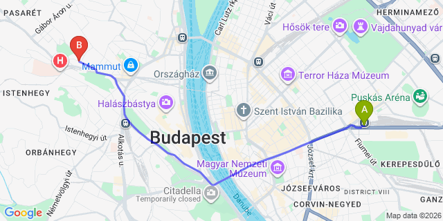 Map: Budapest Keleti Train Station to Kismaros