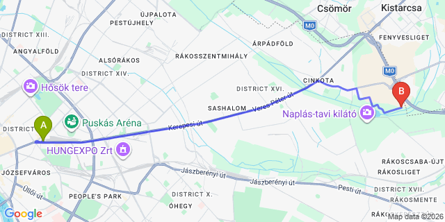 Map: Budapest Keleti Train Station to Kistarcsa